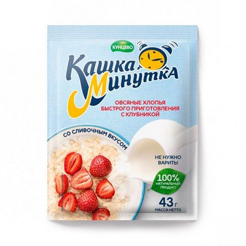Хлопья Кашка Минутка овсяная клубника со сливками 43г