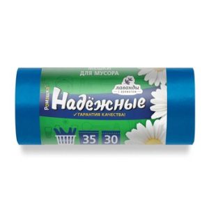 Пакеты д/мусора Ромашка Надежные 35л 30шт 12мк с ушками синие арт.ВЛ03430У
