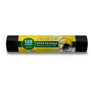 Пакеты д/мусора Ромашка 120л 5шт 40мкм с завязками черные арт.ЗВП-120/5/18/Ч