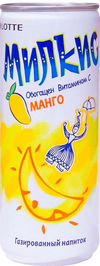 Напиток Лотте Милкис манго газ ж/б 250мл