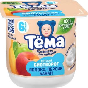 Био творог Тема с яблоко персик банан 6+ ст 4% 95г без змж