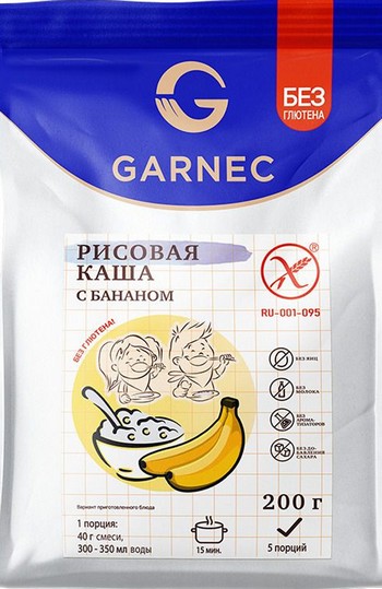 Каша Гарнец рисовая с бананом без глютена м/у 200г