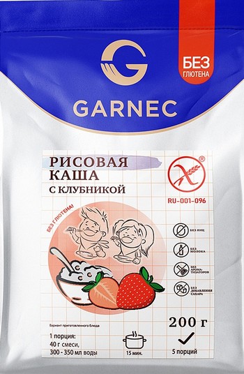 Каша Гарнец рисовая с клубникой без глютена м/у 200г