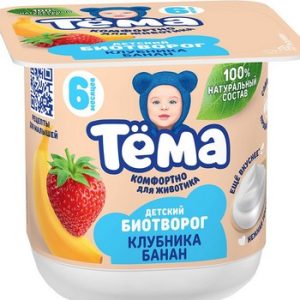 Био творог Тема клубника-банан 6+ ст 4 % 95г без змж