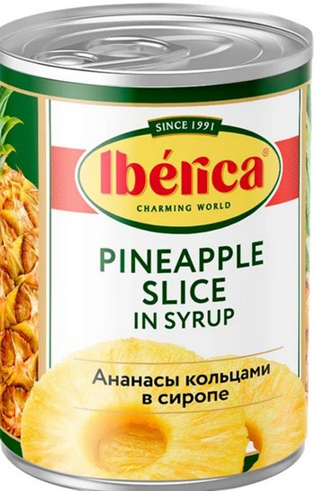 Ананасы Iberica кольца в сиропе ж/б ключ 565г/580мл