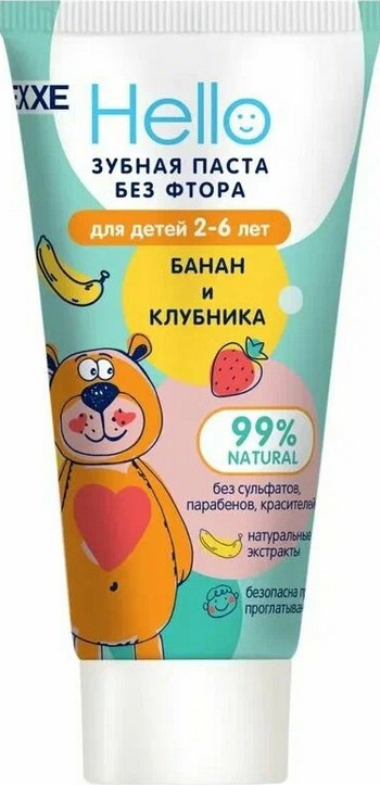 Зубная паста EXXE Hello Банан и клубника 2-6 лет 50мл 79857