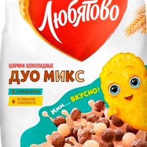 Сухой завтрак Любятово шарики Дуо Микс шоколад-ваниль д/п 200г