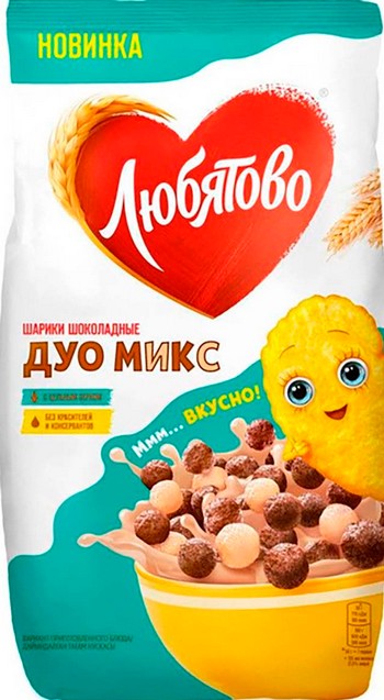 Сухой завтрак Любятово шарики Дуо Микс шоколад-ваниль д/п 200г