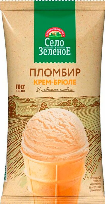 Мороженое Село Зеленое Пломбир Крем-брюле 15% стакан 90г без змж