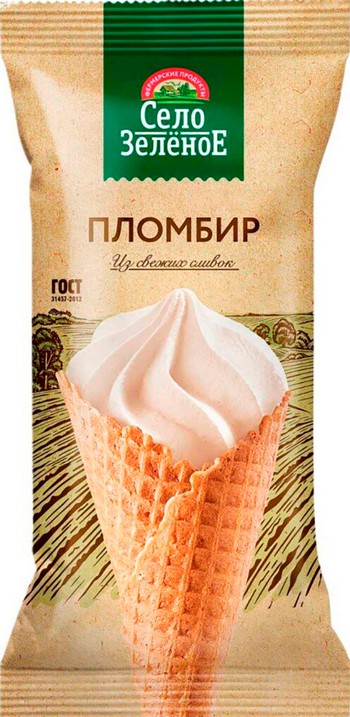 Мороженое Село Зеленое Пломбир 15% рожок 110г без змж