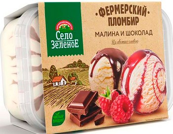 Мороженое Село Зеленое Пломбир Малина-Шоколад 15% конт 450г без змж