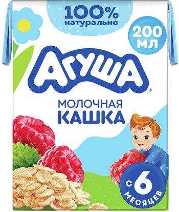 Каша Агуша Вставайка молочно-овсяная с малиной т/п 200млл