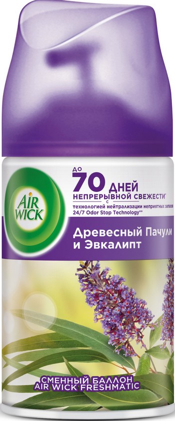 Освежитель воздуха Air Wick Pure Древесный пачули и эвкалипт смен балон сухое распыление 250мл