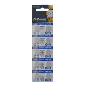 Батарейка GoPower G12/LR1142/LR43/386A/186 BL10 Alkaline 15V