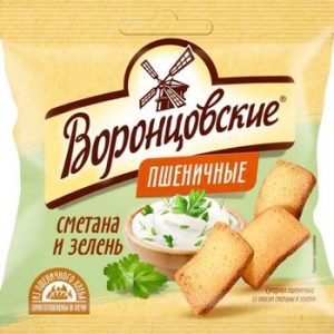 Сухарики Воронцовские пшеничные со вкусом Сметаны и зелени слайсы 80г