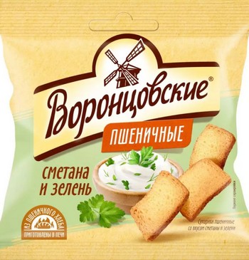 Сухарики Воронцовские пшеничные со вкусом Сметаны и зелени слайсы 80г