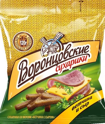 Сухарики Воронцовские ржано-пшеничные со вкусом Ветчина с сыром 120г