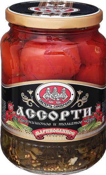 Ассорти овощное Скатерть-Самобранка из корнишонов и черри ст/б 680г