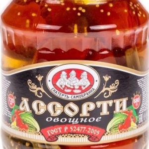 Ассорти овощное Скатерть-Самобранка огурцы и томаты маринованные ст/б 680г