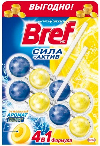 Блок д/унитаза Bref Сила Актив 4в1 лимонная свежесть 2х50г