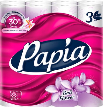 Бумага туалетная Papia Балийский цветок 3-хсл 32шт