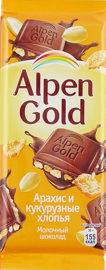 Шоколад Alpen Gold молочный арахис и кукурузные хлопья 80г