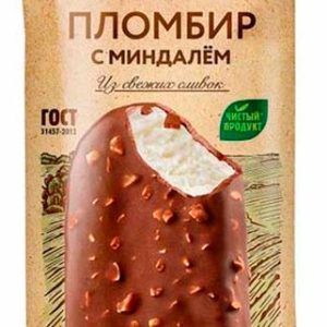 Мороженое Село Зеленое Пломбир Шоколад-Миндаль в молочном шоколаде 15% эскимо 80г без змж