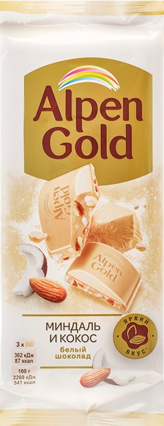 Шоколад Alpen Gold белый миндаль и кокос 80г