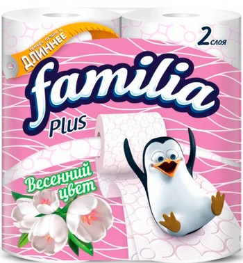 Бумага туалетная Familia Plus весенний цвет 2-хсл 4шт