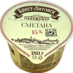 Сметана Брест-Литовск 15% стак 180г без змж
