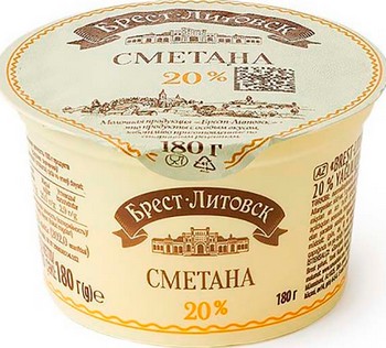 Сметана Брест-Литовск 20% стак 180г без змж