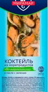 Коктейль Мирамар из морепродуктов по-мароккански в масле с зеленью ш/бокс 200г