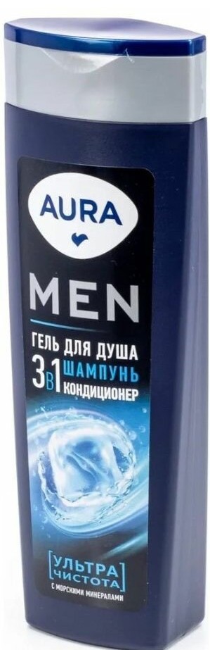 Гель д/душа Aura men 3в1 ультра чистота 380мл