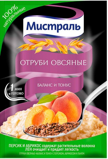 Отруби Мистраль овсяные Баланс и тонус с персиком, абрикосом и льном б/сахара м/у 30г