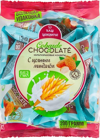 Конфеты Кобарре де Шоколат Мультизлаковые с цельным миндалем м/у 200г
