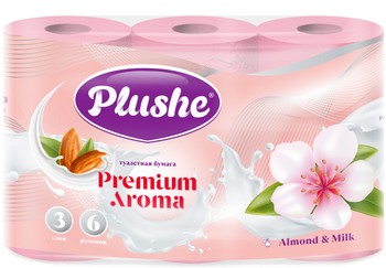 Бумага туалетная Plushe Premium Aroma Almond&Milk 3-хсл 6шт
