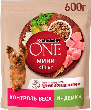 Корм д/собак Purina One Mini Контроль веса индейка 600г
