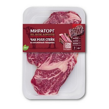 Стейк Чак Ролл Мираторг Black Angus говяжий б/к охл в/у 570г