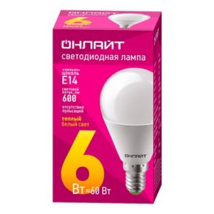 Лампа светодиодная Онлайт Oll-G45-6-230-2.7K-E14 1шт