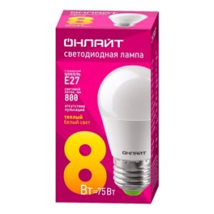 Лампа светодиодная Онлайт Oll-G45-8-230-2.7K-E27 1шт