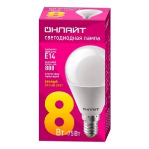 Лампа светодиодная Онлайт Oll-G45-8-230-2.7K-E14 1шт