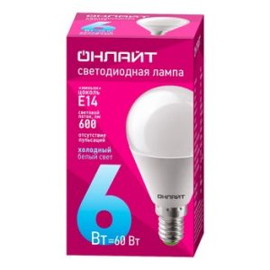 Лампа светодиодная Онлайт Oll-G45-6-230-6.5K-E14 1шт