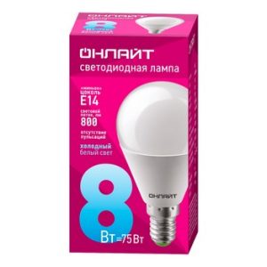Лампа светодиодная Онлайт Oll-G45-8-230-6.5K-E14 1шт
