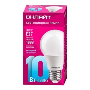 Лампа светодиодная Онлайт Oll 61 140 Oll-A60-10-230-6.5K-E27 1шт