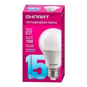 Лампа светодиодная Онлайт 61 151 Oll-A60-15-230-6.5K-E27 1шт