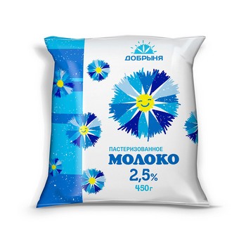 Молоко Добрыня 2,5% п/э 450г без змж