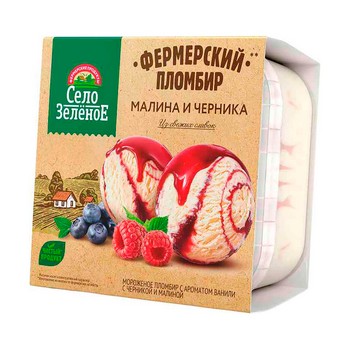 Мороженое Село Зеленое Пломбир Черника-Малина 15% конт 200г без змж