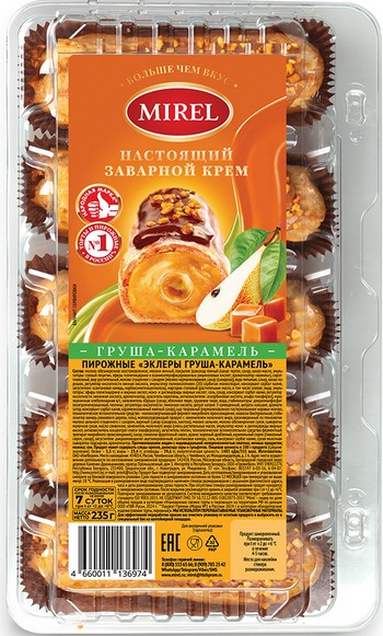 Пирожное Мирэль Эклеры груша-карамель уп 0,235кг