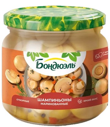 Грибы Бондюэль шампиньоны маринованные ст/б 350мл