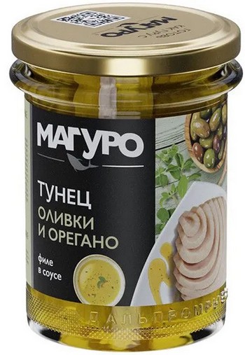 Тунец Магуро полосатый филе в соусе Оливки-орегано с маслом ст/б 200г